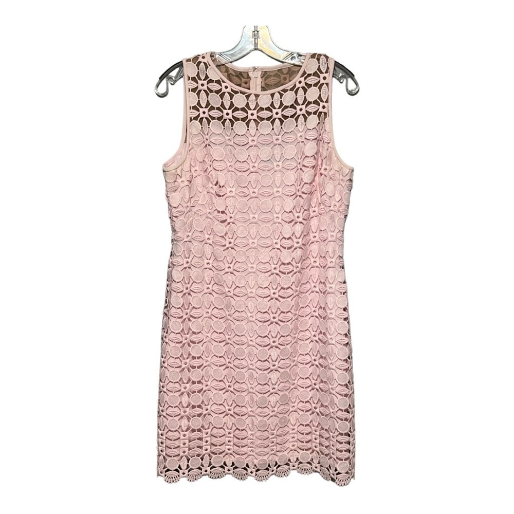 Lauren Ralph Lauren Melia Lace Shift Dress 12 Pink Geometric Guipure